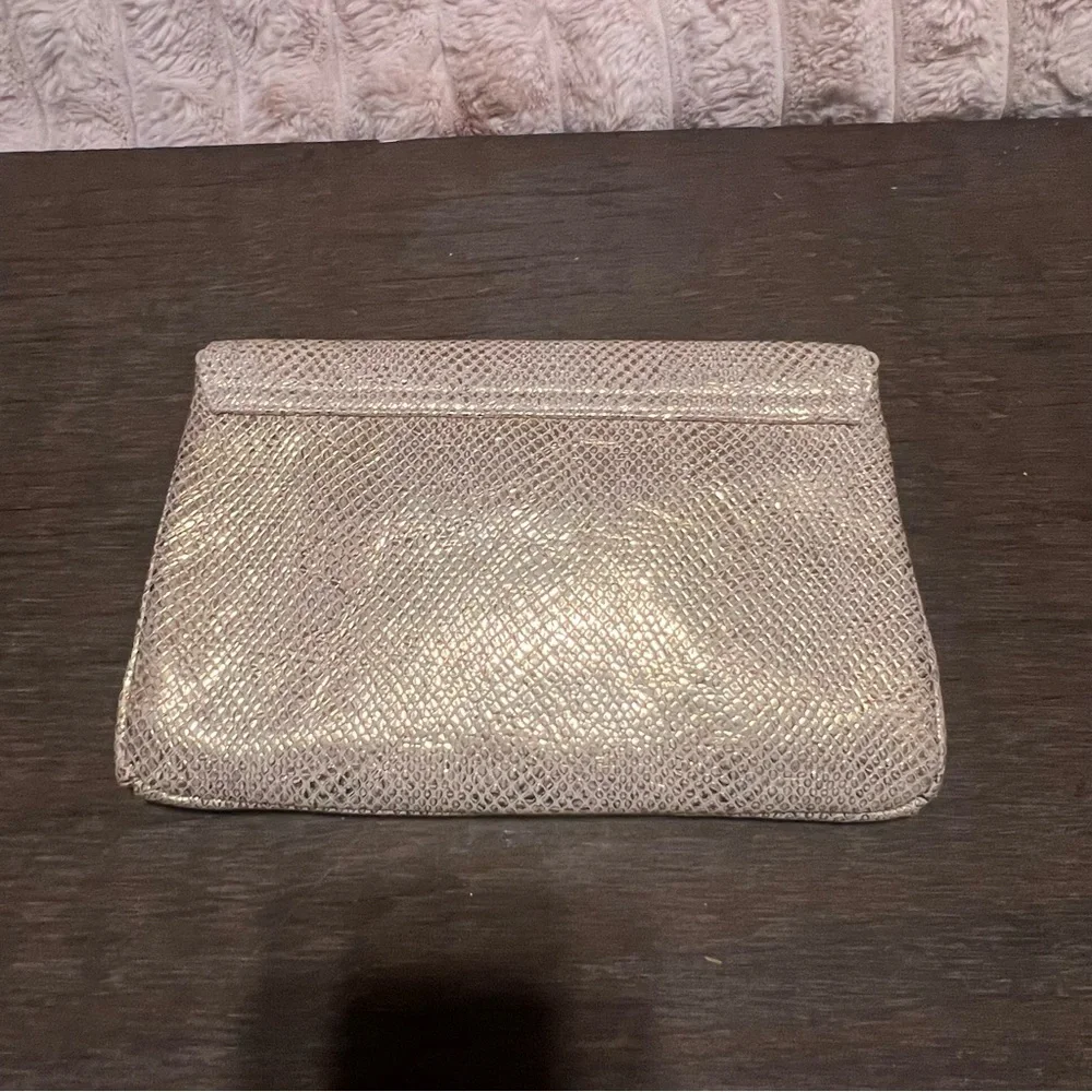 Elaine Turner Metallic Gold Snakeskin Envelope Clutch